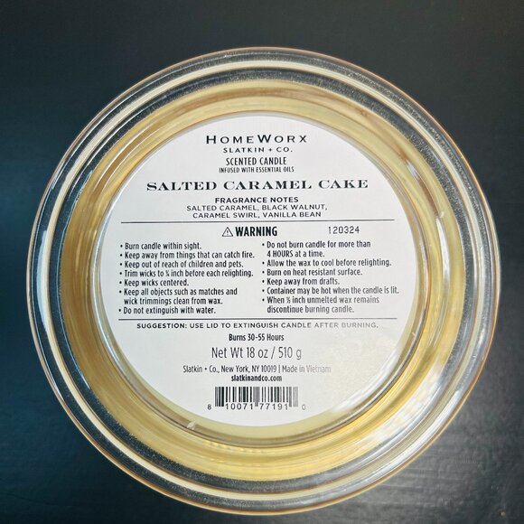 HomeWorx by Slatkin Salted Caramel Cake 4-Wick 18oz Candle NEW - Picture 4 of 4